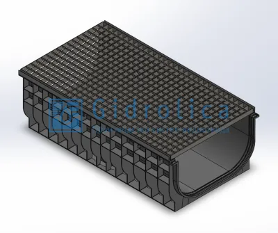 Комплект Gidrolica Light (Лайт): лоток водоотводный ЛВ-50.55.33,5 пластиковый c решеткой РВ -50.55.100 ячеистой стальной оцинкованной, кл. А15