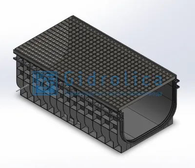 Комплект Gidrolica Light (Лайт): лоток водоотводный ЛВ-50.55.38,5: - пластиковый c решеткой РВ -50.55.100 ячеистой стальной оцинкованной, кл. А15